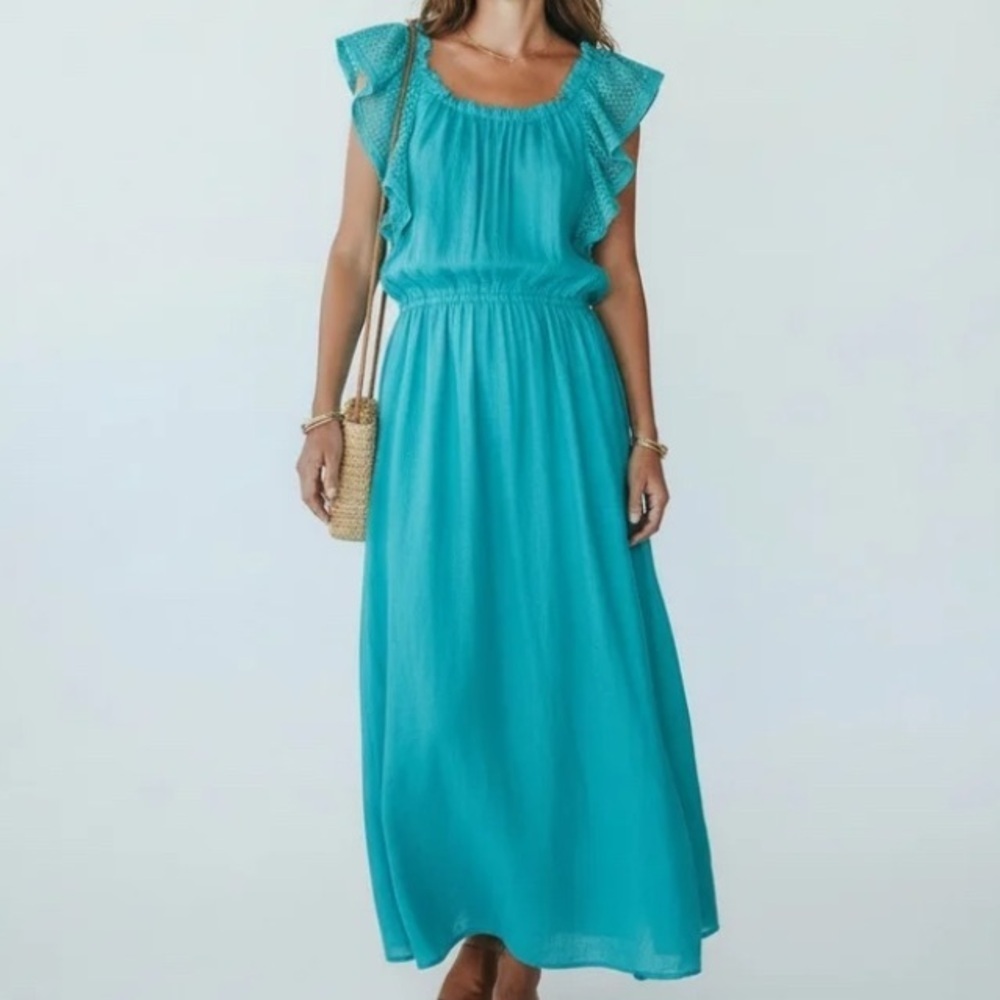 Sunday Saint Tropez teal linen sun dress france Coastal Resortwear vacation